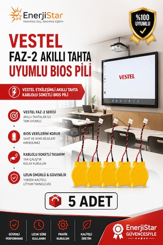 Vestel Etkileşimli Faz-2 Akıllı Tahta Cr2032 Kablolu Soketli Bios Pili 5 Adet