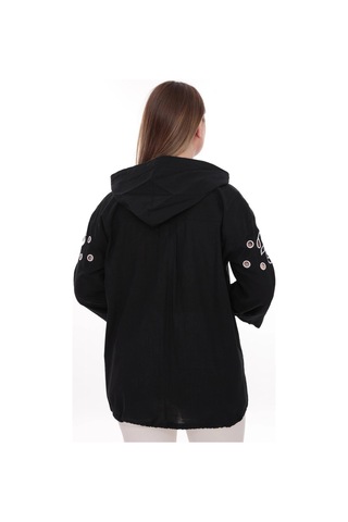 Lady Majestic Büyük Beden %100 Cotton Kapüşonlu Hırka Rahat Ve Şık Tasarım - 44462 Siyah