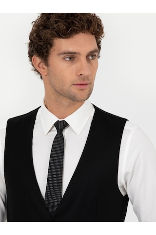 Cacharel Siyah Slim Fit Yün Karışımlı Yelek