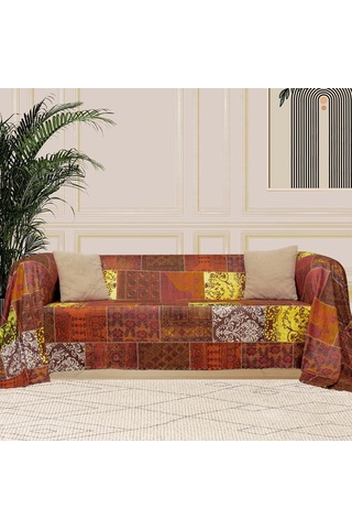 Softmicro Koltuk Örtüsü Çekyat Örtüsü Koltuk Şalı Etnik Desenli Boho Patchwork Kaymaz Kiremit 180x300 C Çok Renkli