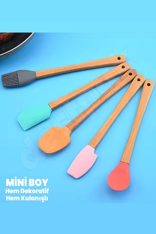 5'li Mini Bambu Spatula Seti - Yumurta Fırçalı - Mini Boy