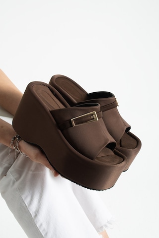 Dabab Shoes Lunara Kadın Acı Kahve 10 Cm Platform Topuk Tokalı Kalın Taban Terlik Sandalet Acı Kahverengi