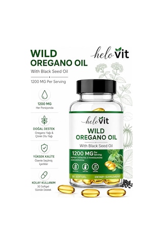Helovit Wild Oregano Oil 1200 Mg Çörek Otu Yağı İçeren Doğal Vücut Direnci Desteği 30 Softjel