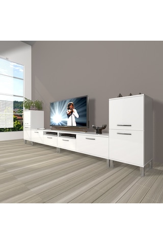 Decoraktiv Eko 9220 Mdf Krom Ayaklı Tv Ünitesi Tv Sehpası - Parlak Beyaz