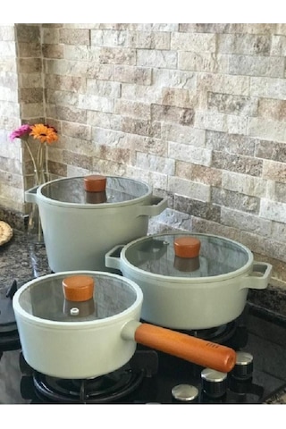 Fika Alüminyum Döküm 6 Parça Gri Cam Kapaklı Tencere Seti gri