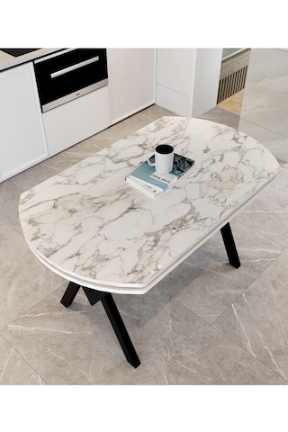 Avenza Living 70 120 Sabit Gofret Yemek Masası Beyaz Mermer
