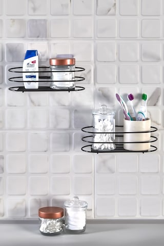 2' Li Banyo Düzenleyici - Yapışkanlı Banyo Ve Mutfak Rafı - Siyah Toparlayıcı Banyo Aksesuarı Şampuanlık Sabunluk Siyah