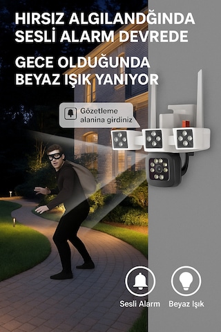 12mp Uc Lensli Cift Ekranli Guvenlik Kamerasi - Depo, Yazlik Ve Ev Icin Akilli Cozum Wifi'li Kamera 3 Kameralı