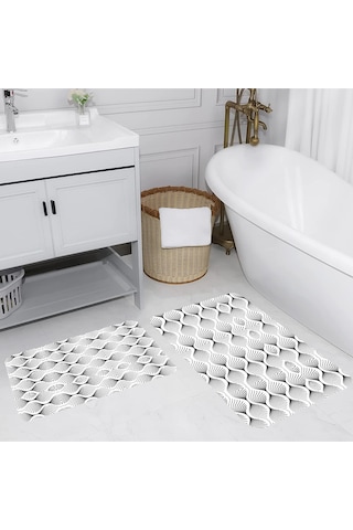 Rovigo Home Baskılı Kaymaz Taban 2 Li Banyo Paspas Takım Rvg5218-100X60-60X50 Çok Renkli