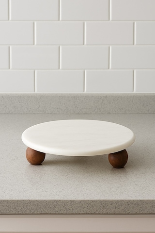 Morponi Dekoratif Top Ayaklı Mermer Sunumluk 25 Cm Beyaz