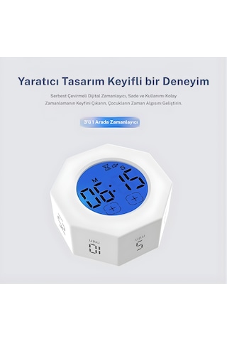 Npo Npt22a Alarmlı G-sensör Otomatik Zamanlayıcılı Küp Kronometre Pomodoro Motivasyon Saati Beyaz