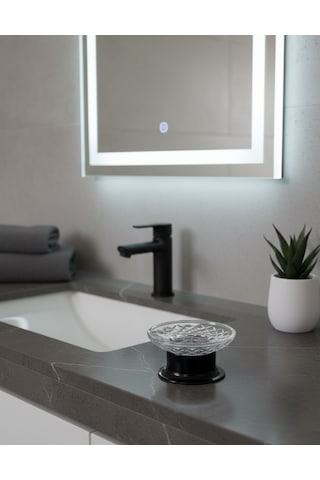 Kristal Serisi Cam Banyo Seti, 4 Parça Sıvı Sabunluk,fırçalık,katı Sabunluk,pamukluk Siyah