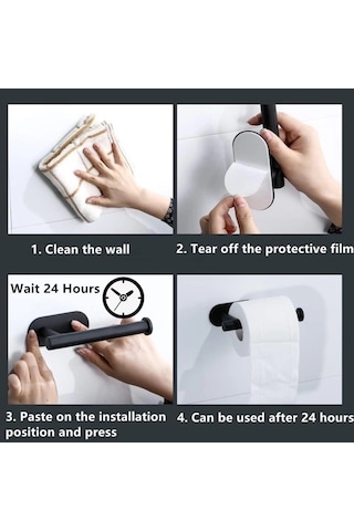 Kendinden Yapışkanlı Tuvalet Kağıtlığı Mat Siyah Modern Banyo Rulo Askısı Çr