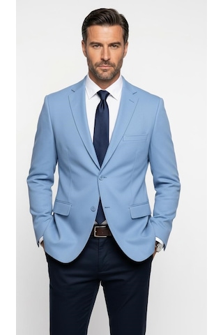 Plus Scorpion Slim Fit Pike Dokuma Erkek Blazer Ceket Modern Şık Günlük Kombin Mavi