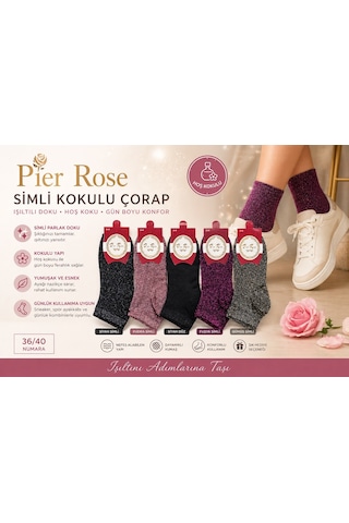 Pier Rose Simli Kadın Çorap Kokulu Parlak Soket Çorap 6 'lı Paket Siyah Simli
