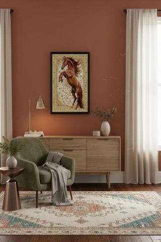 Raschel Home Premium Kumaş Halı Çerçeveli Tablo Halı Dokulu Özel Çerçeveli Beyaz 50 X 70 Çok Renkli