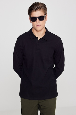 Erkek Sıyah %100 Pamuk Slim Fit Dar Kesim Polo Yaka Jakarlı Triko Tişört Siyah