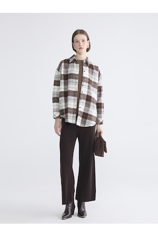 Lcwaıkıkı Classic Kahverengi Ekose Oversize Kadın Gömlek