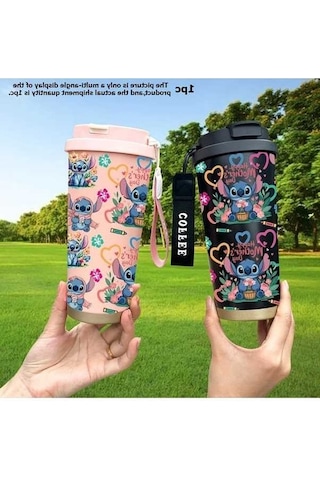 Trendooze Gaojunshop01 Disney Stitch 18oz Çift Katlı Vakumlu Paslanmaz Çelik Termos, Unik Tasarım Pembe Pembe
