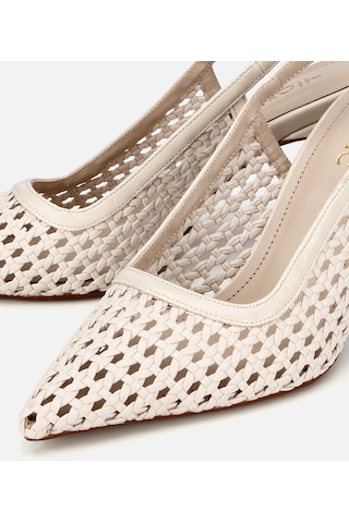 Hotiç Kadın Bej Hasır Detaylı Arkası Açık Kısa Topuklu Stiletto 01ayh320850a310 01ayh320850a310