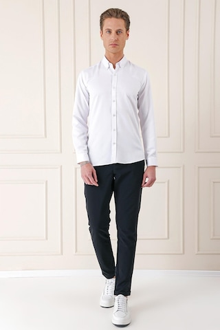 Efor Slim Fit Düğmeli Yaka Dokulu Pamuklu Klasik Beyaz Gömlek Gk 717 Beyaz