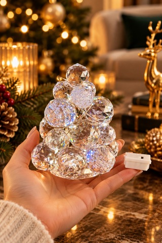 Led Işıklı Kristal Yılbaşı Ağacı 30 Mm Fasetli Kristal Toplardan Mini Dekoratif Çam Ağacı Şeffaf - 938291307 Şeffaf - 938291307 10 Cm