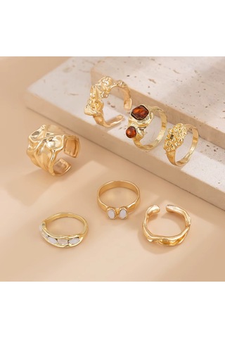 Girift Vintage Yelina 7 Adet Gold Yüzük Seti Altın