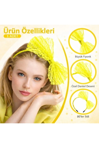 80 Ler 90 Lar Neon Sarı Dantel Taç Fiyonklu