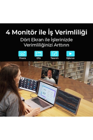 NPO NPM680 14" FHD 1080p IPS Type-C Taşınabilir Dizüstü 3lü Monitör Çoklayıcı Notebook Monitör