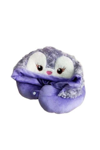 Sevimli Peluş Kapüşonlu U Şeklinde Yastık-mor Tavşan