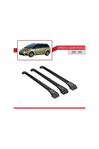 Citroen C4 Grand Picasso 2007-2013 Arası İle Uyumlu Ace-1 Ara Atkı Tavan Barı Siyah 3 Adet Bar