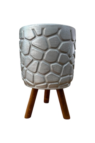 Bitki Tasarımı Ev Dekorasyon Gümüş Taş Desen Ayaklı Beton Saksı Çiçeklik Saksılık