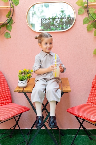 Oliventhekid Yakalı Pileli Kız Çocuk Tulum Bej Bej