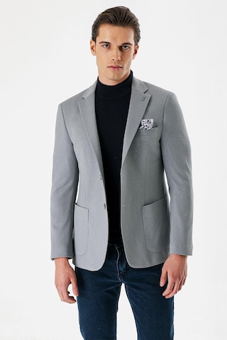 İmza Gri Desenli Mono Yaka Astarlı Çift Yırtmaç 6 Drop Slim Fit Dar Kesim Klasik Ceket 1002240150-gri Gri