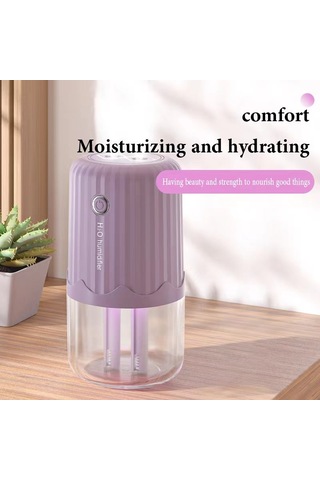 T06 Büyük Kapasiteli Atmosfer Gece Lambası Ev Tipi Çift Sprey Hava Nemlendirici, Renk: Beyaz Pil