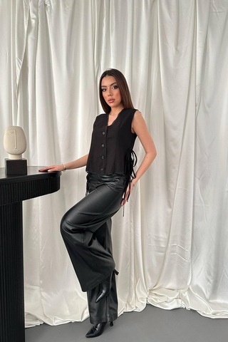 Alemdarshop Siyah Yanları Bağcıklı Yelek