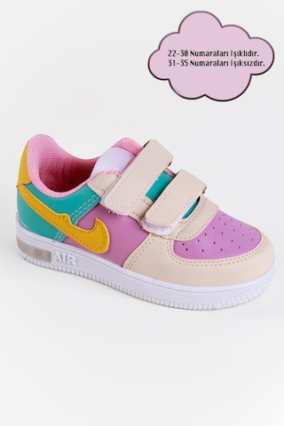 Nese Shoes Işıklı Çocuk Ortopedik Destekli Sneaker Krem-mor-sarı