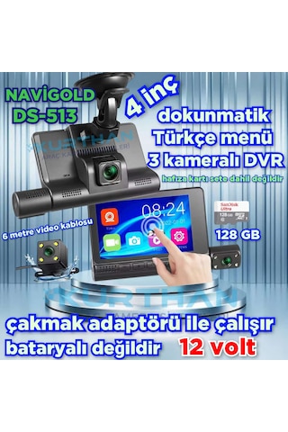 4inç Dokunmatik 3 Kameralı Araç İçi Dvr 128 Gb 12 Volt