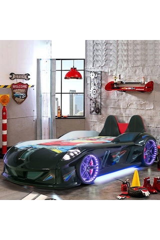 Arabalı Yatak - Jaguar Bazalı Arabalı Yatak Full Ledli Koltuklu Siyah