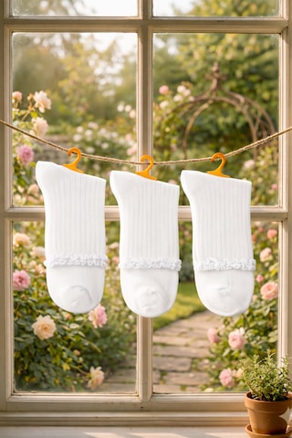 Heren Socks Heren Lastik Fırfırlı 3'lü Kadın Çorap , Fitilli Fırfırlı Kolej Boy Beyaz