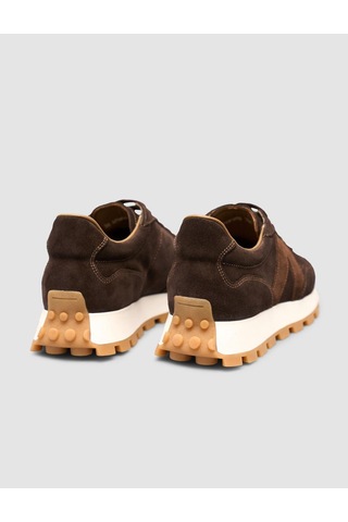 %100 Hakiki Süet Deri Kahverengi Bağıcıklı Kadın Sneaker Ayakkabı Kahverengi
