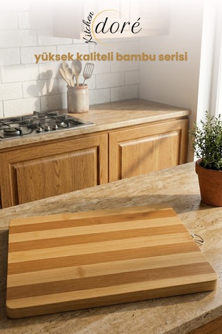 Bambu Kesme Tahtası 24 X 34 Cm Kesim Panosu Ekru