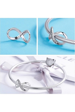 Pembe Bamoer Büyük Takılar Gümüş 925 Infinity Aile Sonsuza Kadar Kristal Charm Bilezik İçin
