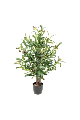 Yapay Çiçekçiniz Taş Detaylı Siyah Saksıda 60 Cm Yoğun Yapraklı Yapay Benjamin Ağacı Zeytin
