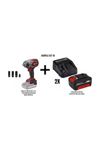 Einhell Set-10 Einhell Tp-cw 18/750-c Li Bl Akülü Darbeli Somun Sıkma Kömürsüz+2xeinhell 18v 4,0 Ah Pxc Starter Kit, Akü & Şarj Cihazı