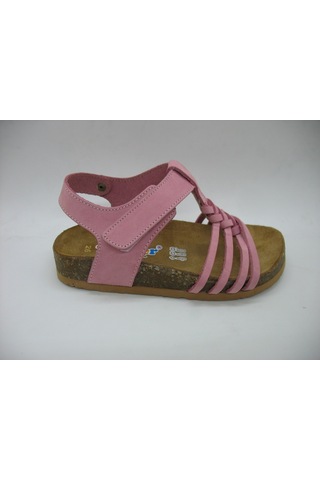Toddler 01218 Doğal Deri Mantar Taban Örgülü Sandalet 26-30 Pembe
