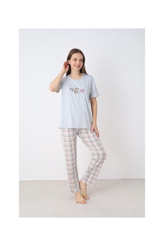Elitol Nakışlı Milan Örme Kısa Kol Kadın Pijama Takımı Desenli-2