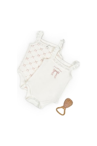 Bebek 2li Askılı Zıbın Body %100 Organik Pamuk - Bebek Ve Yenidoğan Serisi-csy8136 Powder