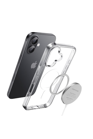 Apple İphone 16 Plus Kılıf Magsafe Wireless Kablosuz Şarj Destekli Şeffaf Darbe Emici Kapak Şeffaf