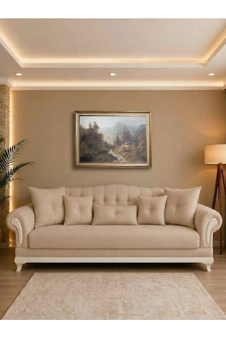 Vintage Dekoratif Gold Çerçeveli Manzara Tablosu 80x60 Cm